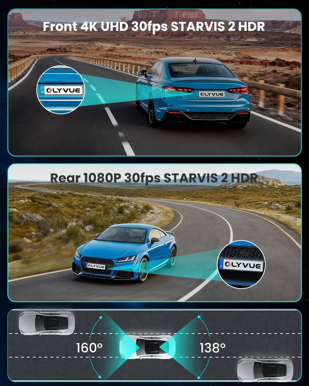 V77 Dash Cam Front and Back 4K+1080P for Cars, STARVIS 2 + STARVIS 2 Sensors ...