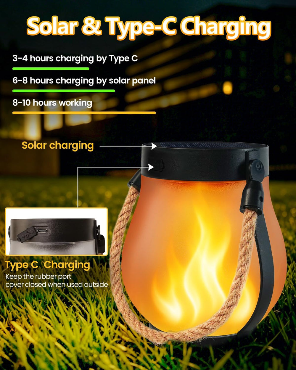 2 Pack Solar Lanterns Outdoor Waterproof, Solar Flame Lanterns with 2 Modes