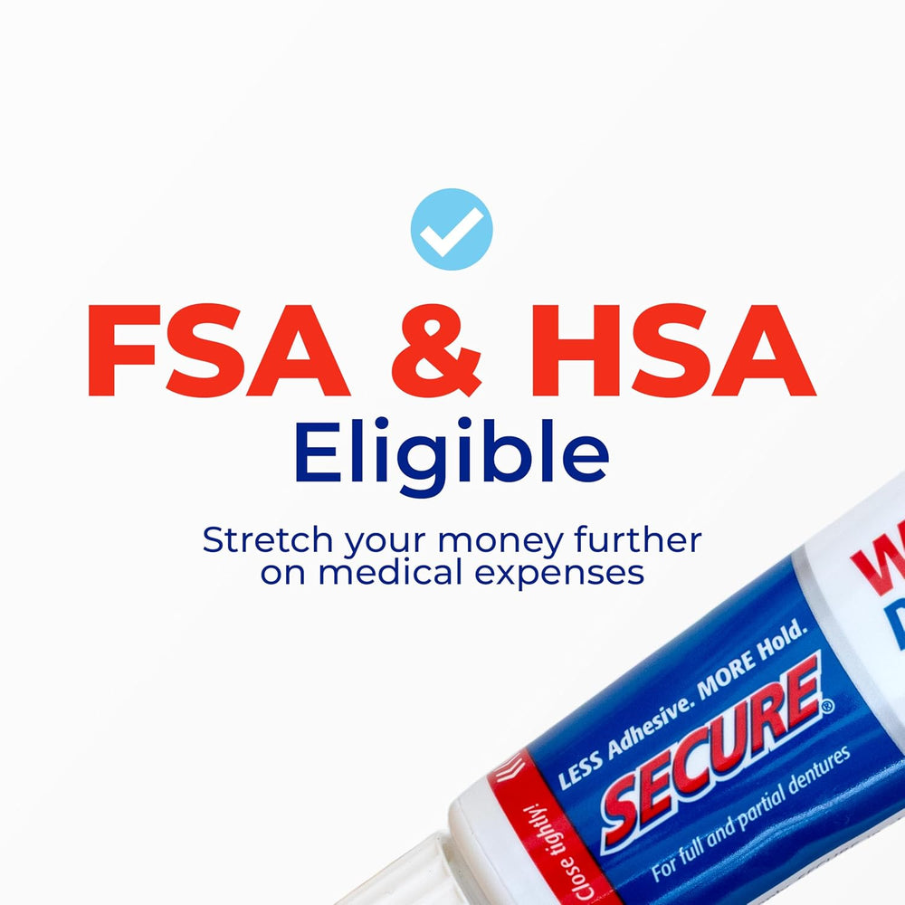 Secure Denture Adhesive Cream, Zinc Free Denture Glue, 1.4 oz, 8 Pack