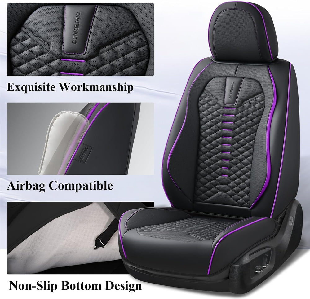 Coverado Leather Seat Covers, Car Seat Covers Full Set, Nappa Leather Seat Co...
