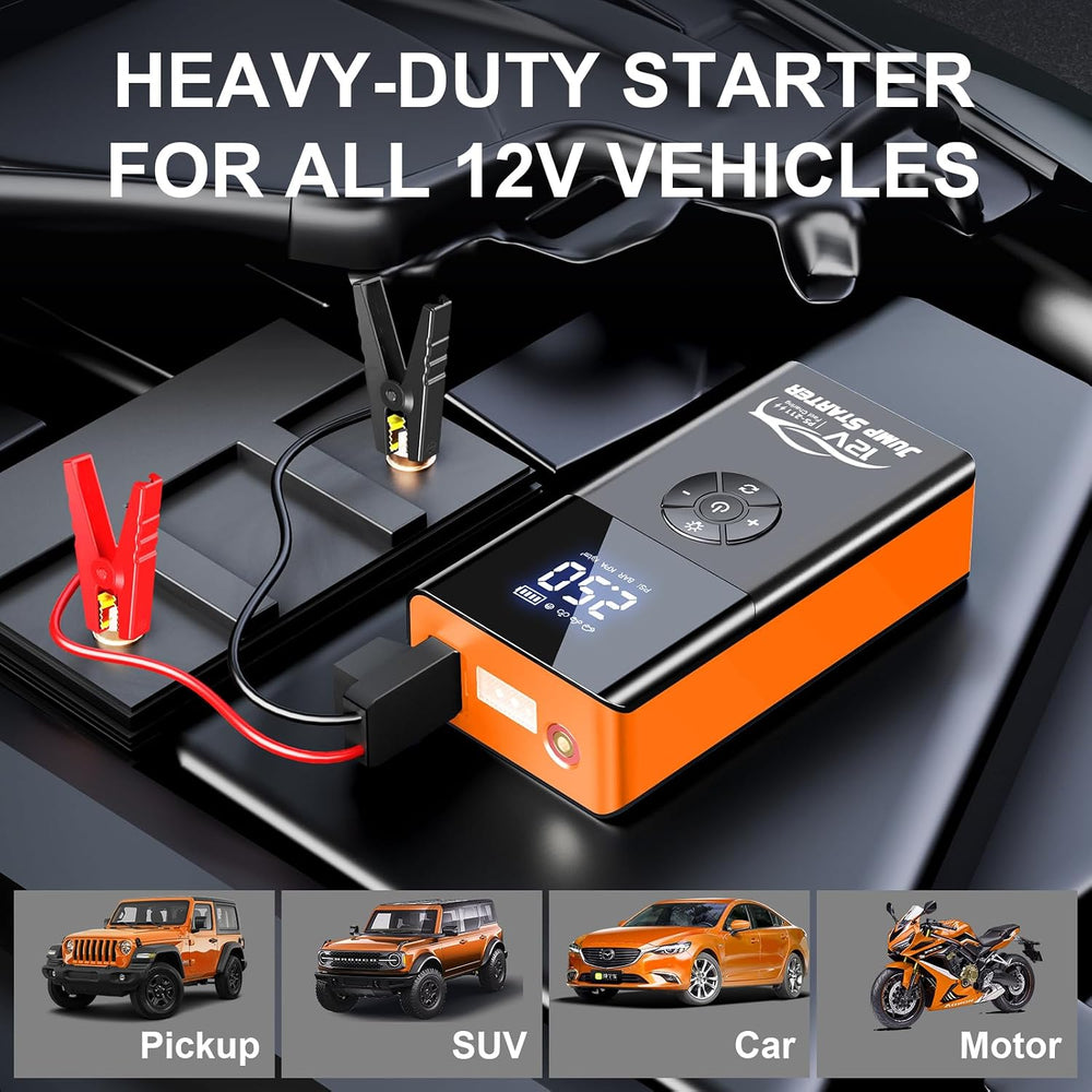 Jump Starter with Air Compressor, 8000A 180PSI, Portable Car Battery Jump Sta...