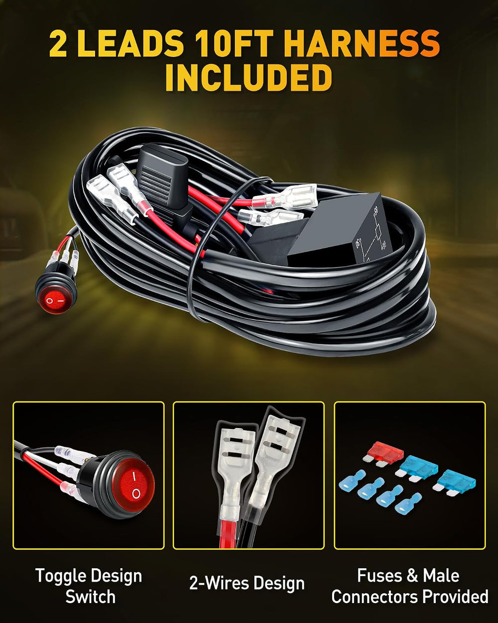 NAOEVO 7 Inch LED Light Bar, Yellow LED Pods/Fog Lights with 2-Lead Harness