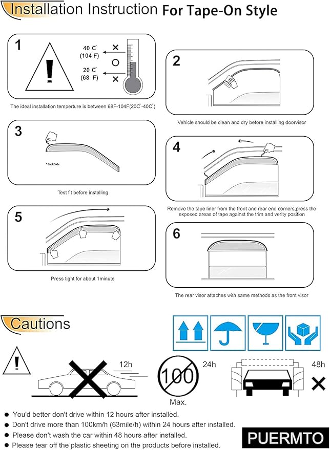 94975 Side Window Wind Deflector, Window Visor fit