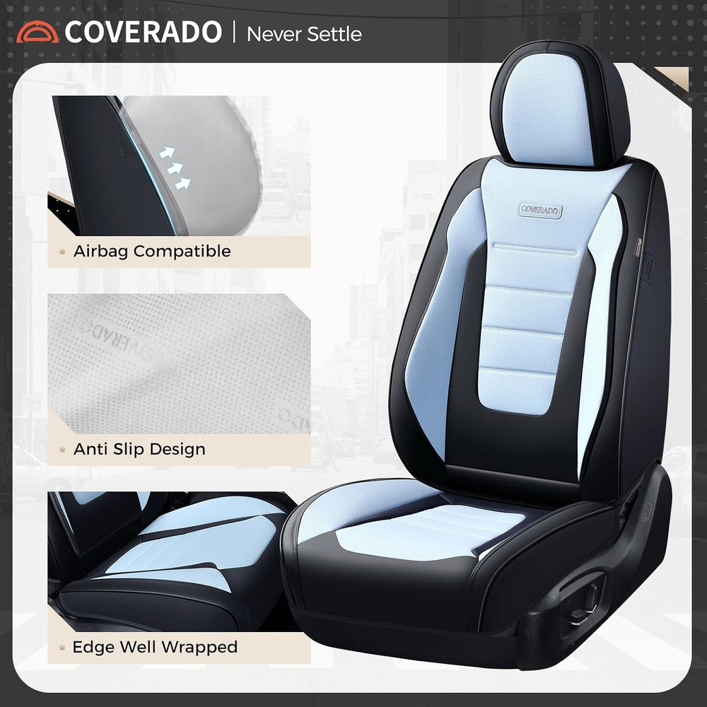 Coverado Car Seat Covers Full Set, Nappa Leather Seat Covers for Cars, Car Se...