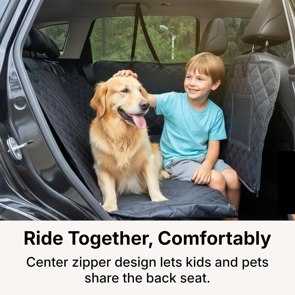 Waterproof Dog Car Hammock for Back Seat with Door Protection, Black