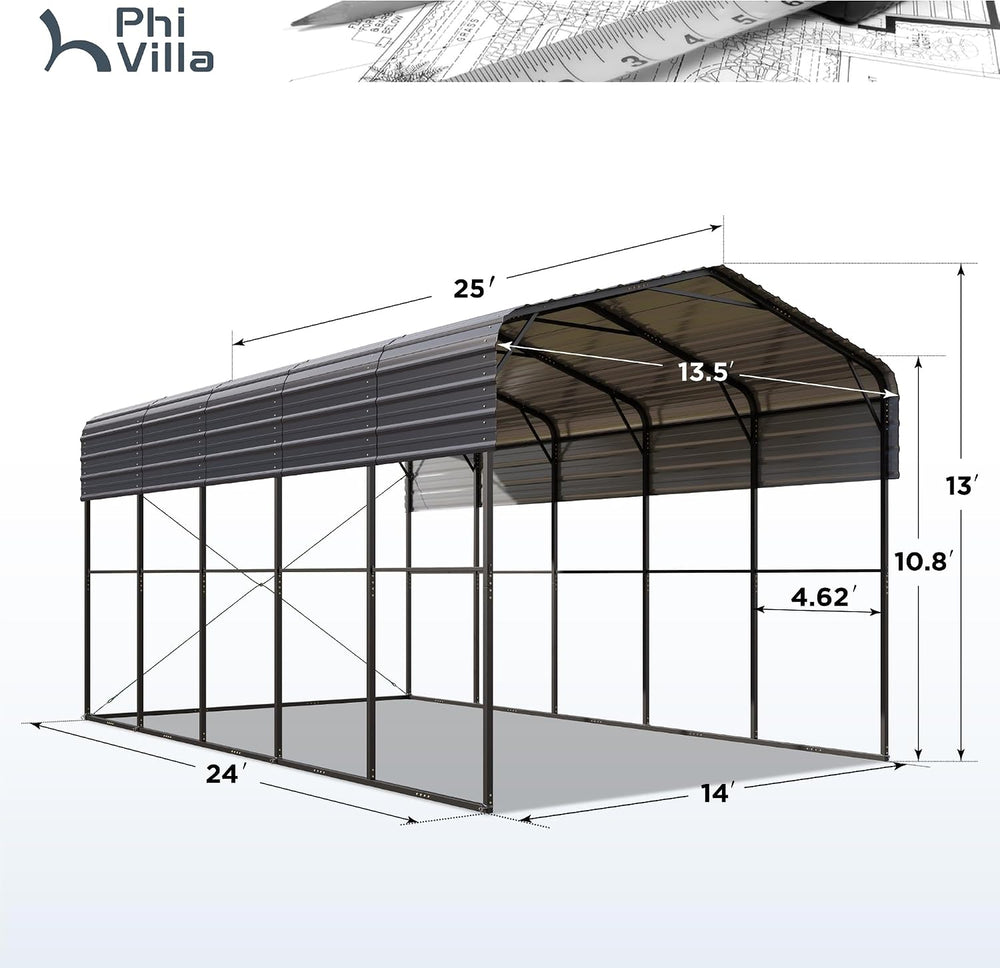 PHI VILLA 14X25 RV Carport, Metal Carports Canopy Heavy Duty Car Garage