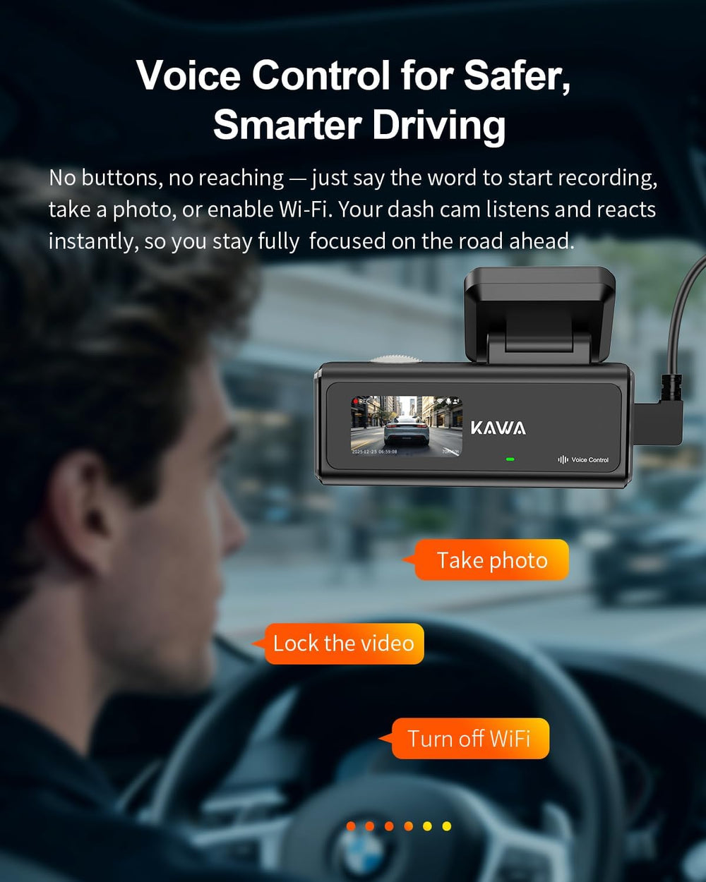 KAWA 4K Dash Cam Front Rear, Voice Control, GPS & Wi-Fi6 Dual Dash Camera