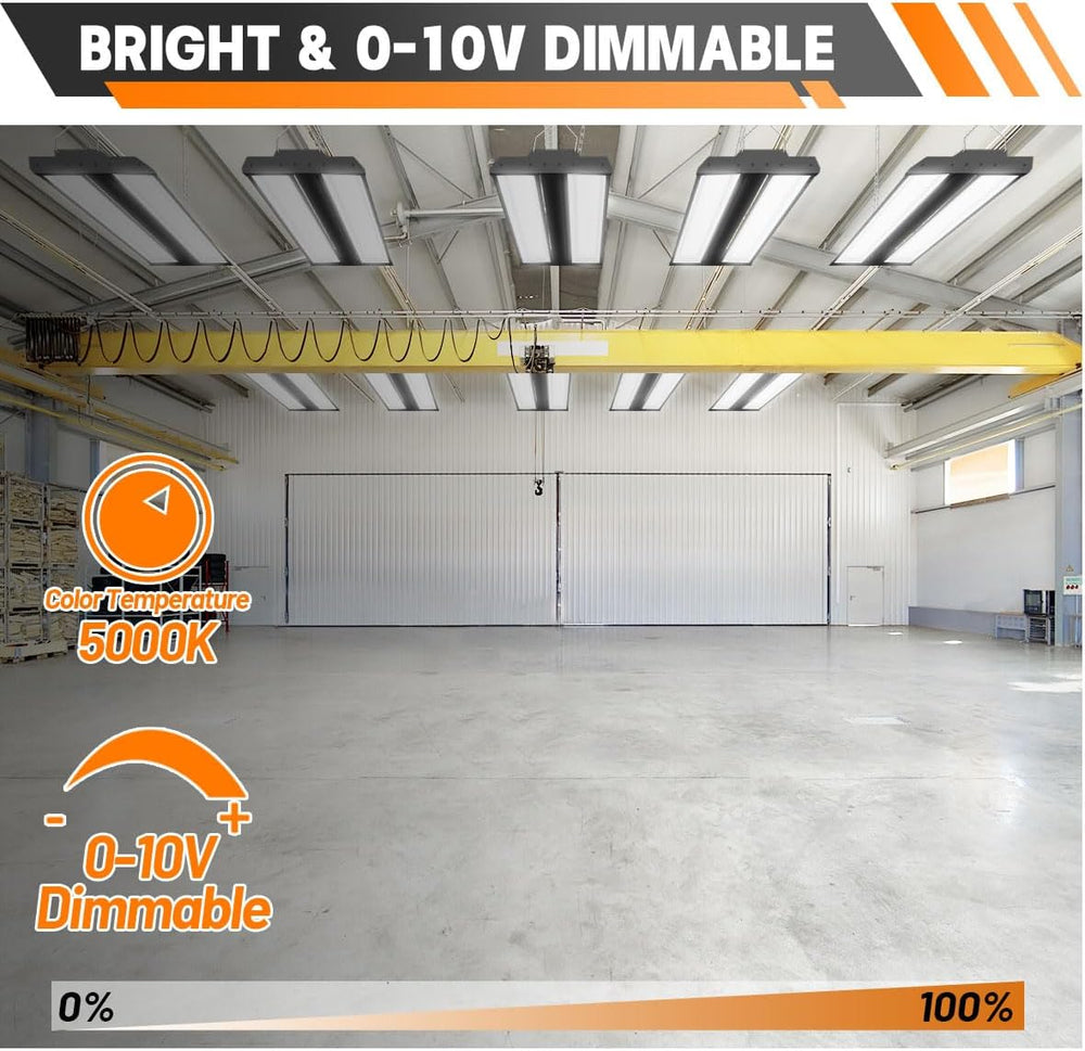 LED Linear High Bay Shop Light 2-Pack, 5000K Daylight 300W 40500LM 0-10V Dimm...