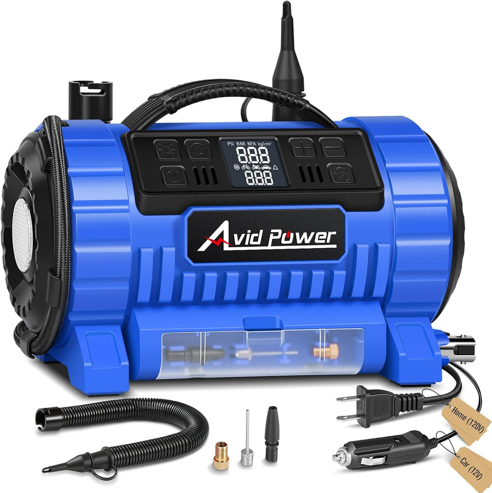 AVID POWER Portable Tire Inflator Air Compressor, 110V AC/12V DC Dual Power