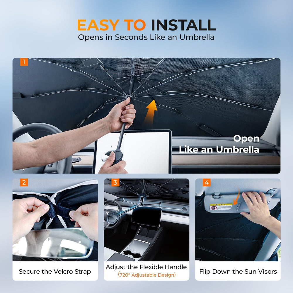 [2026 Upgraded] DooGooCoo Windshield Sun Shade Umbrella for Tesla Model Y, Mo...