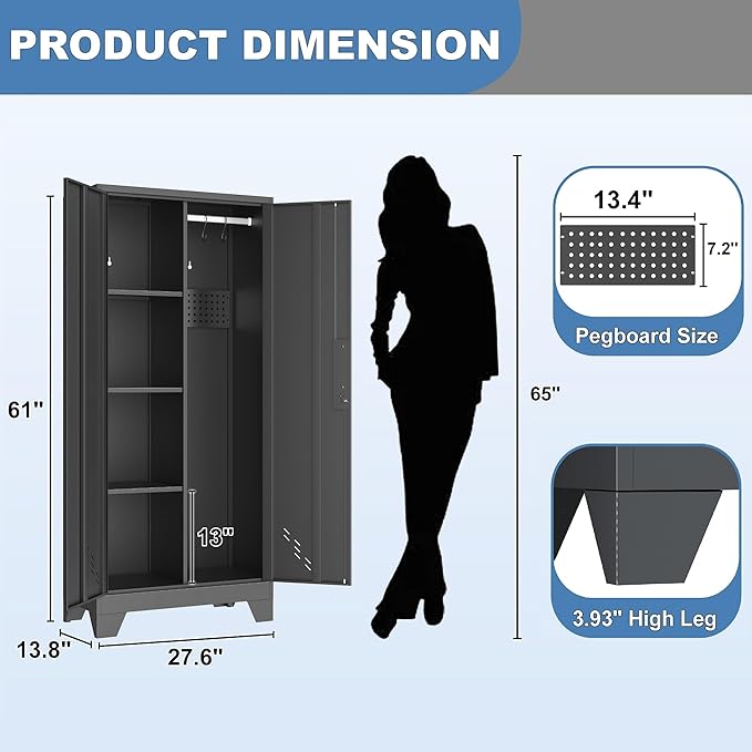 61" Broom Closet Storage Cabinet, Metal Storage Cabinet