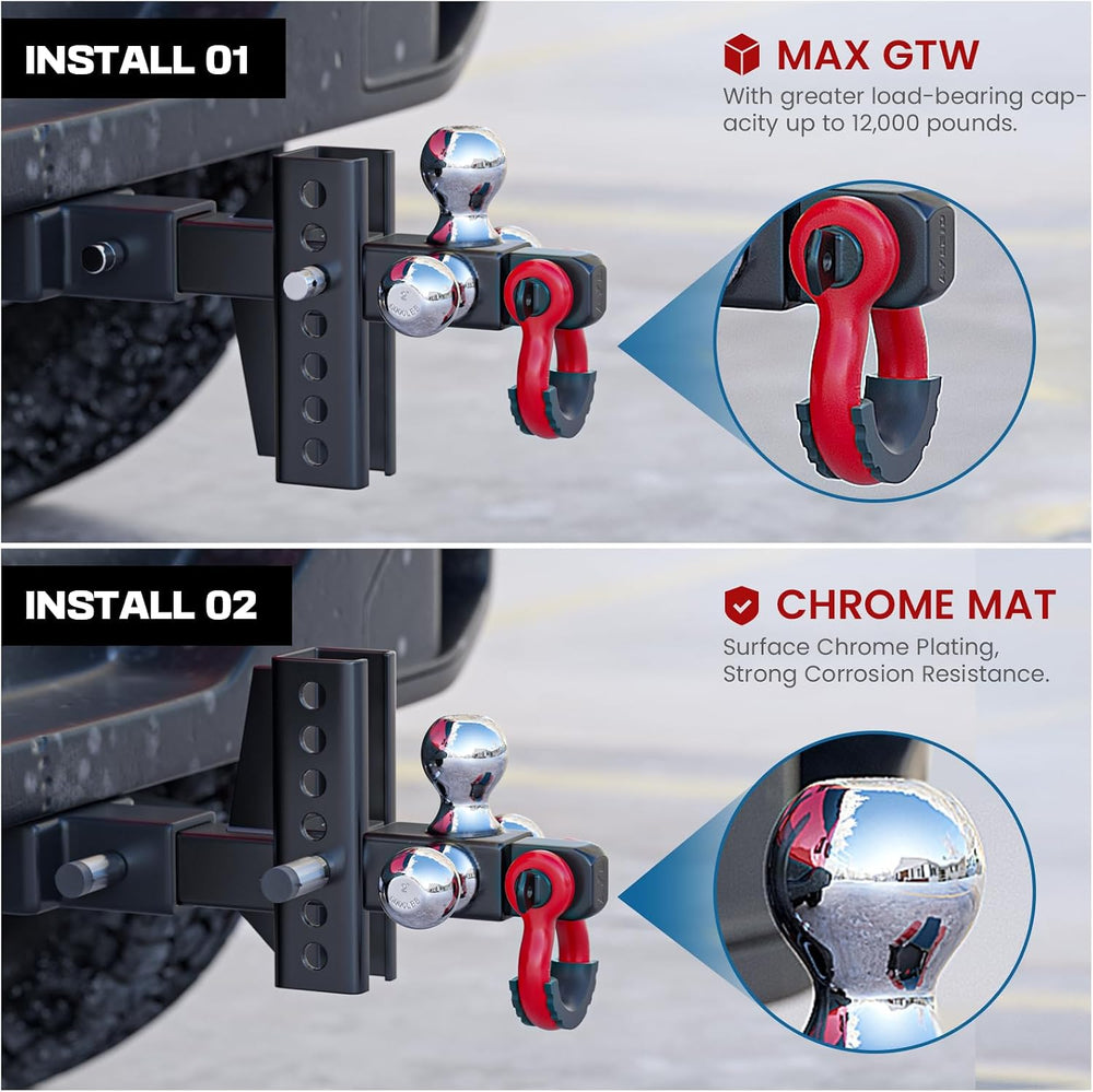 Trailer Hitch Tri-Ball Mount with Anti-Theft Locking Hitch Pin&Hook&R...