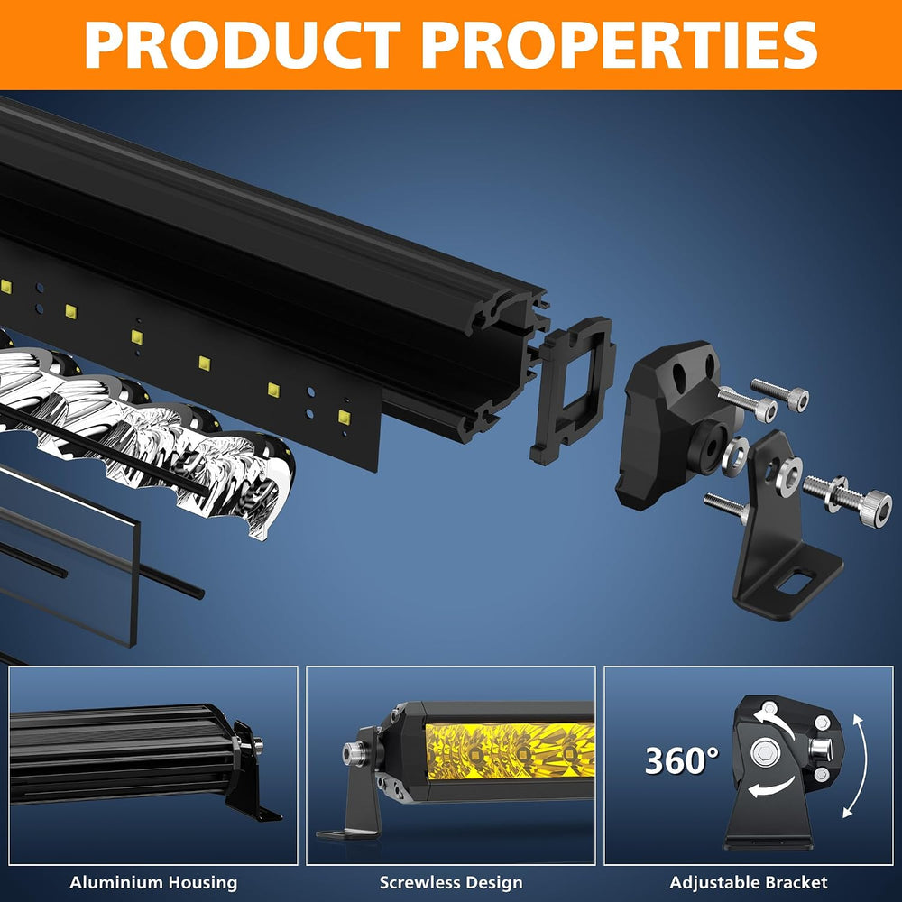 Amber LED Light Bar 22 Inch Slim Single Row for Truck Pickup