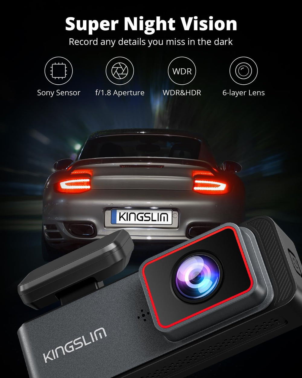 Kingslim E4 4K Dash Cam Front and Rear, WiFi Front 4K Rear 1080P Dual Dash Ca...