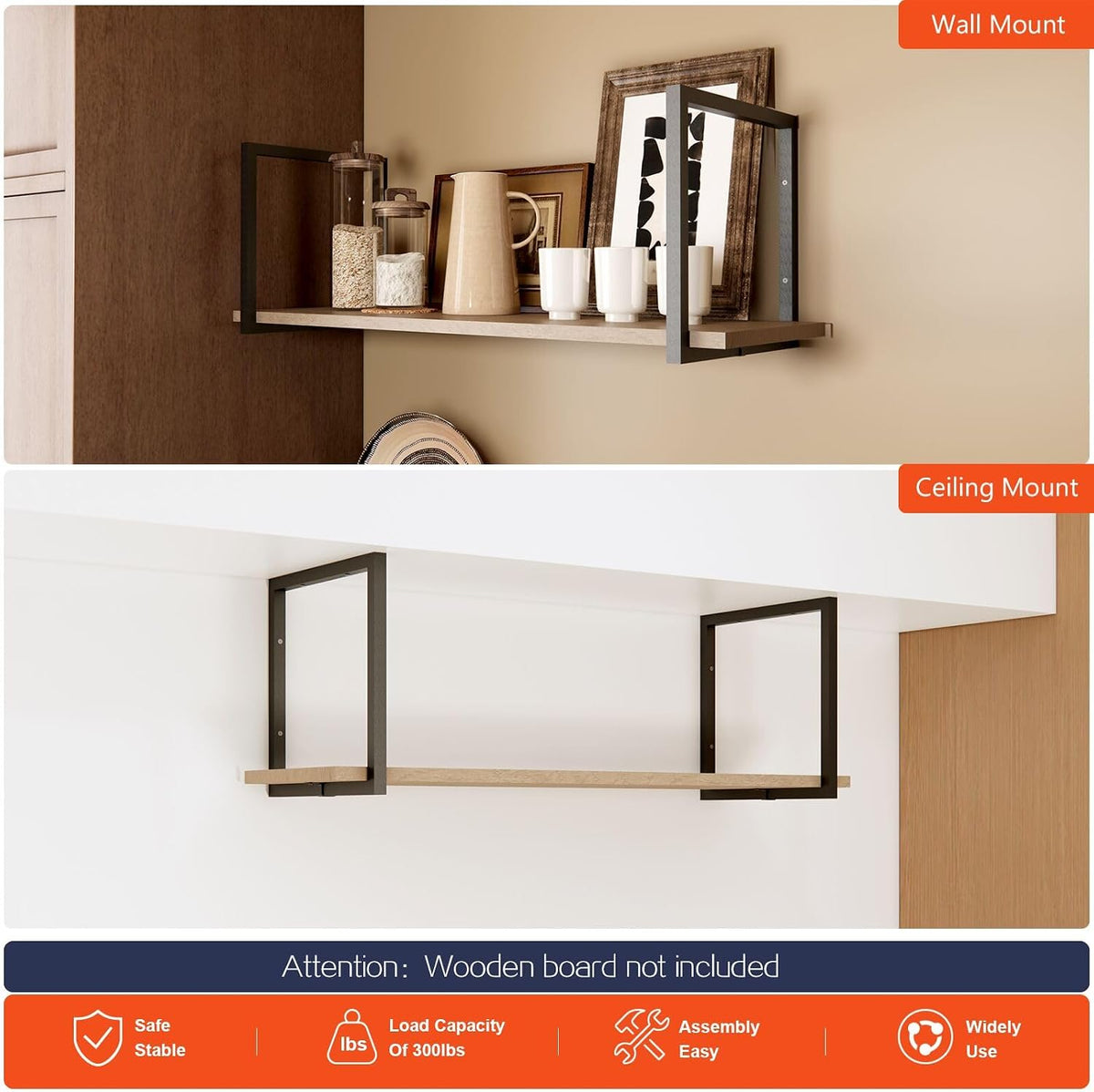 1-Tier Square Shelf Bracket,Wall & Ceiling Mount, 2 Pack