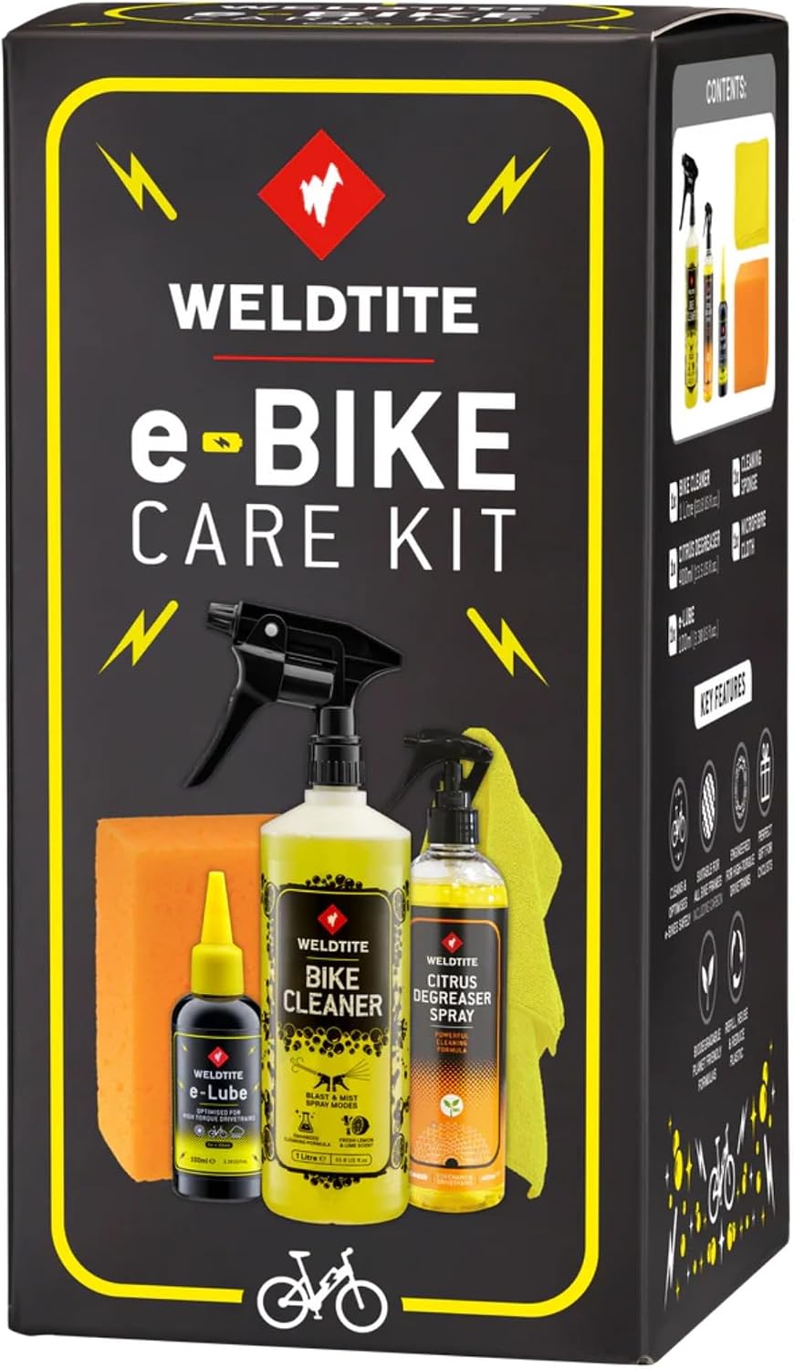 WELDTITE e-Bike Care Kit, Cleaner, e-Lube, Degreaser, Sponge & Cloth