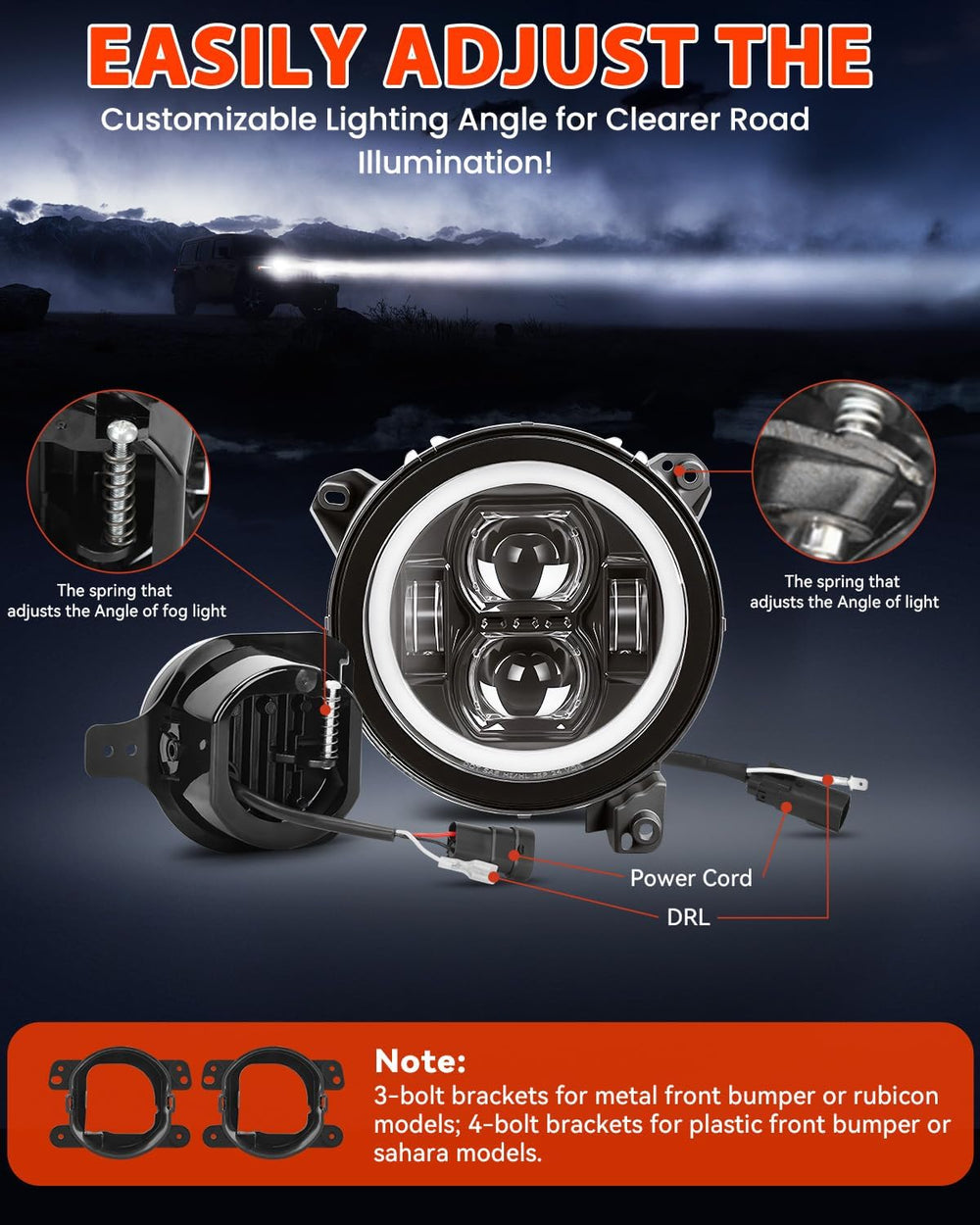 SUPAREE DOT 9 Inch Round LED Headlights and 4 Inch Fog Lights Combo