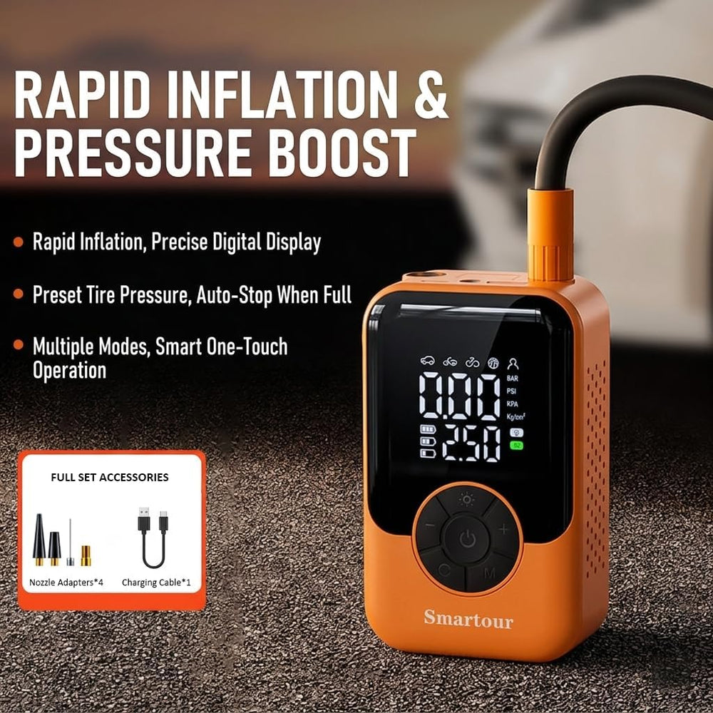 Cordless Tire Inflator Portable Air Compressor Car/Bike Air Pump Smartour