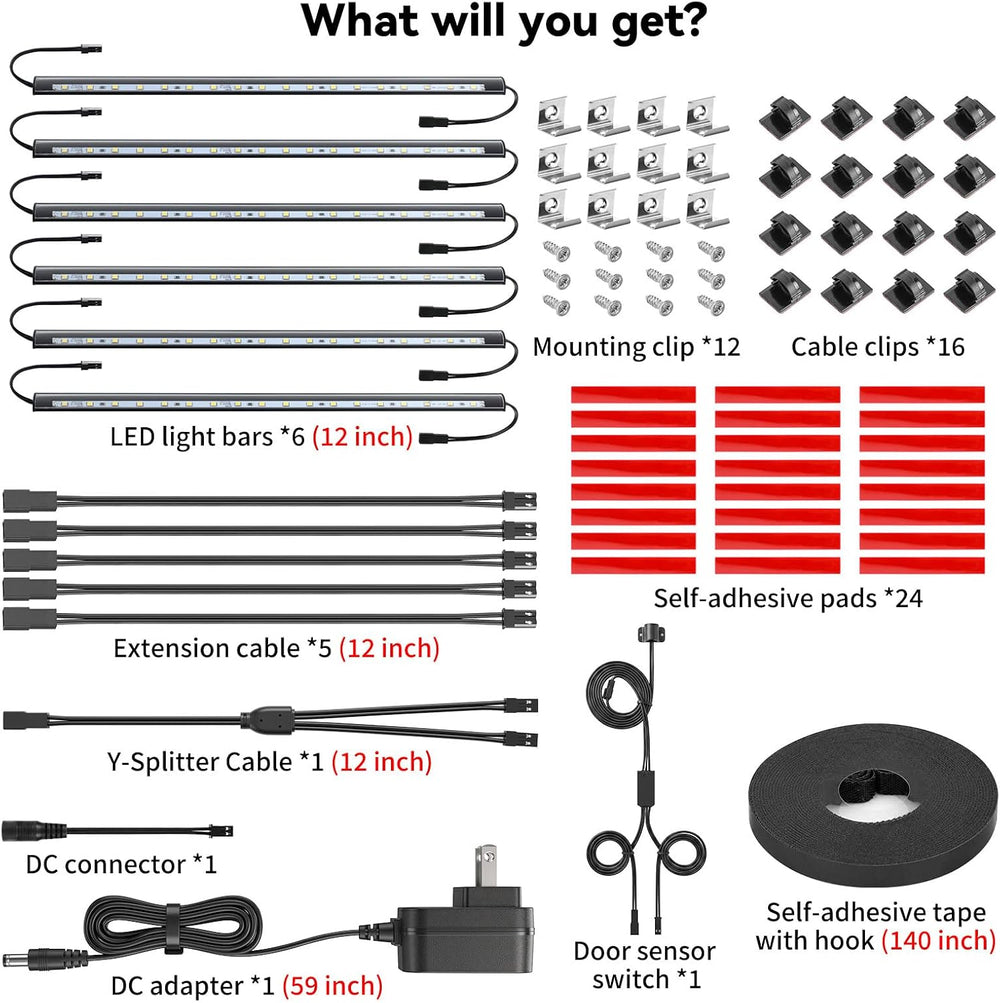 Gun Safe Light Kit, Door Sensor LED Light Bars, 5000K Daylight, 6-Pack 12-Inc...