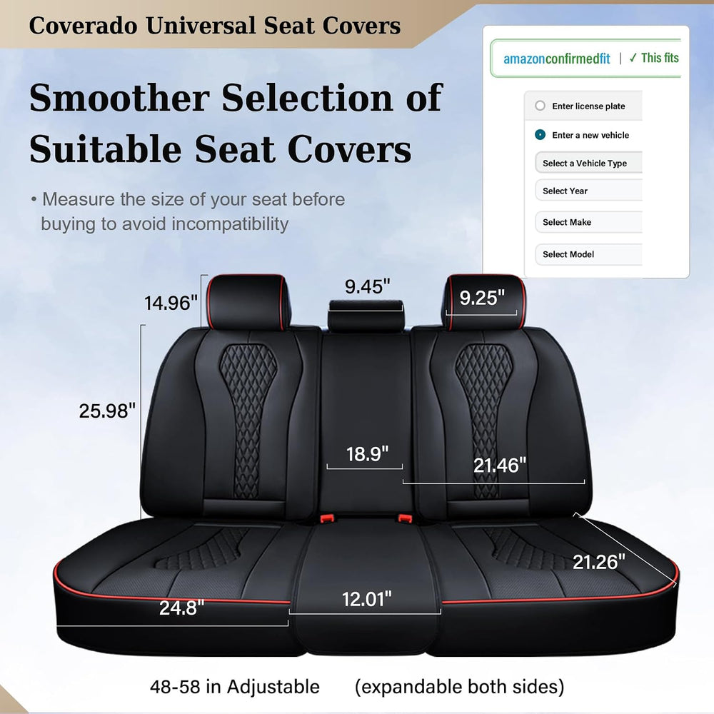 Coverado Car Seat Covers, Rear Car Protectors, Black Leather Seat Covers, 3-P...