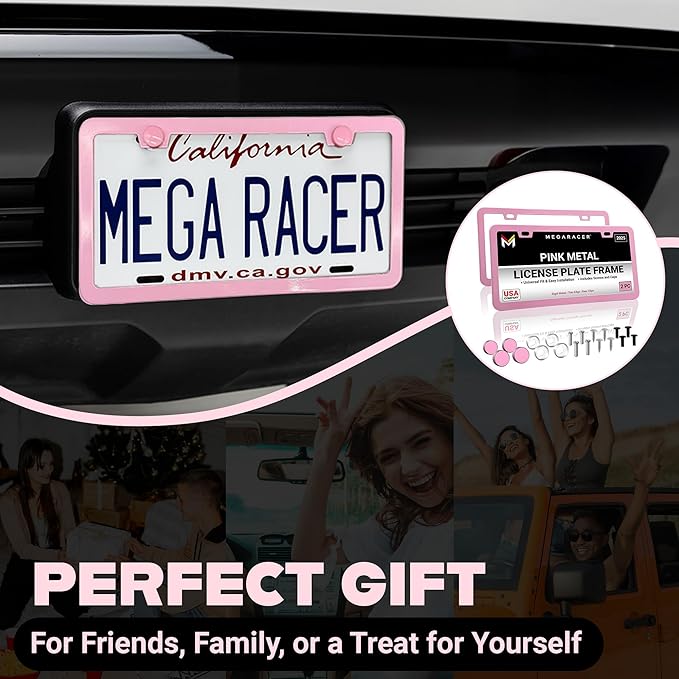 Premium Princess Pink License Plate Frames – 2 Pack, Rust-Free Stainless Steel