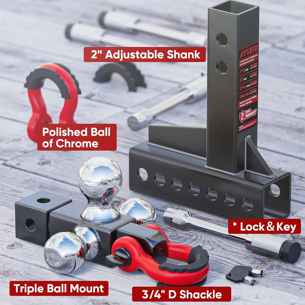 Trailer Hitch Tri-Ball Mount with Anti-Theft Locking Hitch Pin&Hook&R...
