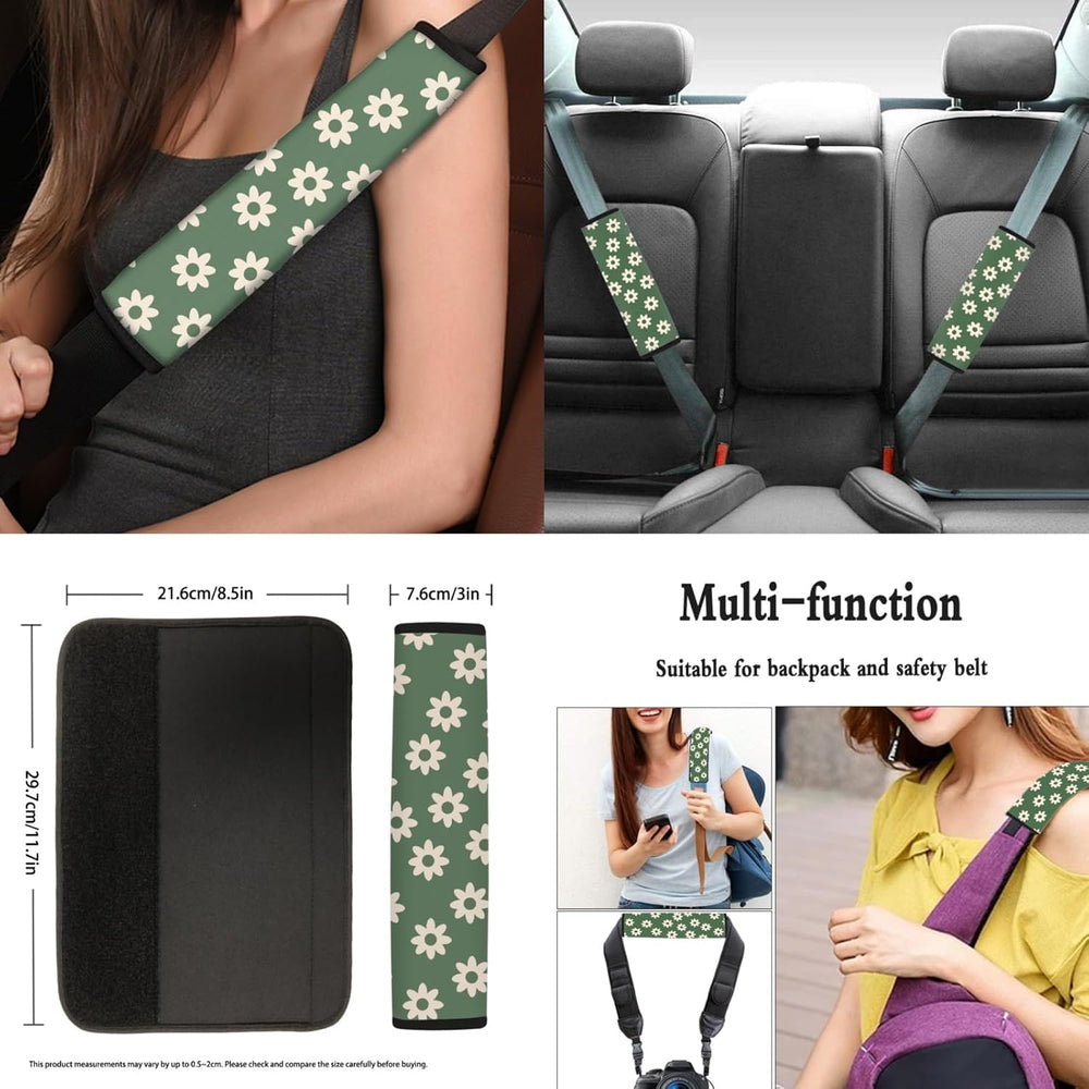 12 Pack Green Groovy Flower Car Seat Cover Sets Abstract Hippie Floral Seat C...