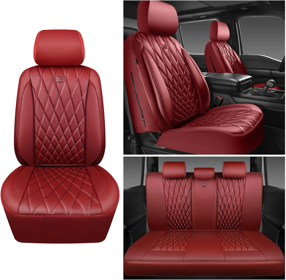 CAR PASS Piping Luxury Faux Leather Seat Covers Full Set, Premium Delux Anti-...