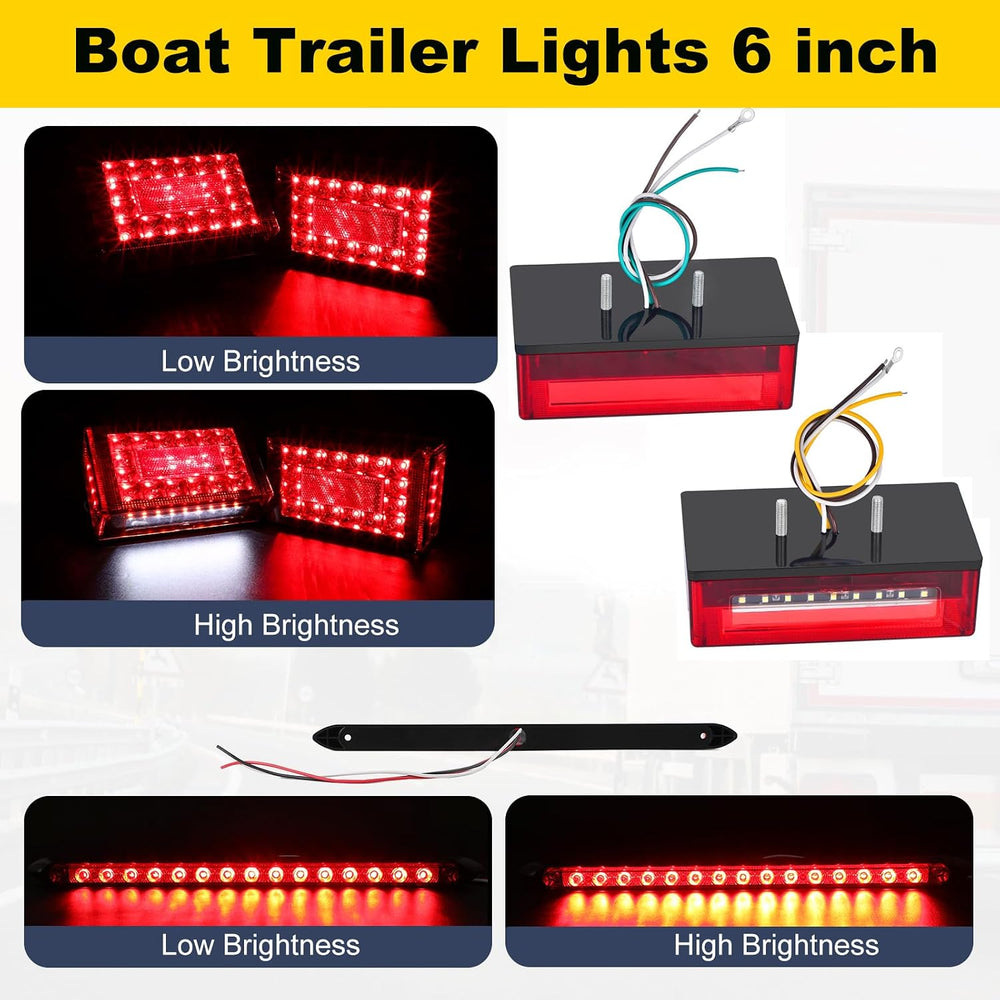 6" Boat Trailer Lights Kit, Submersible LED Trailer Light Rectangle