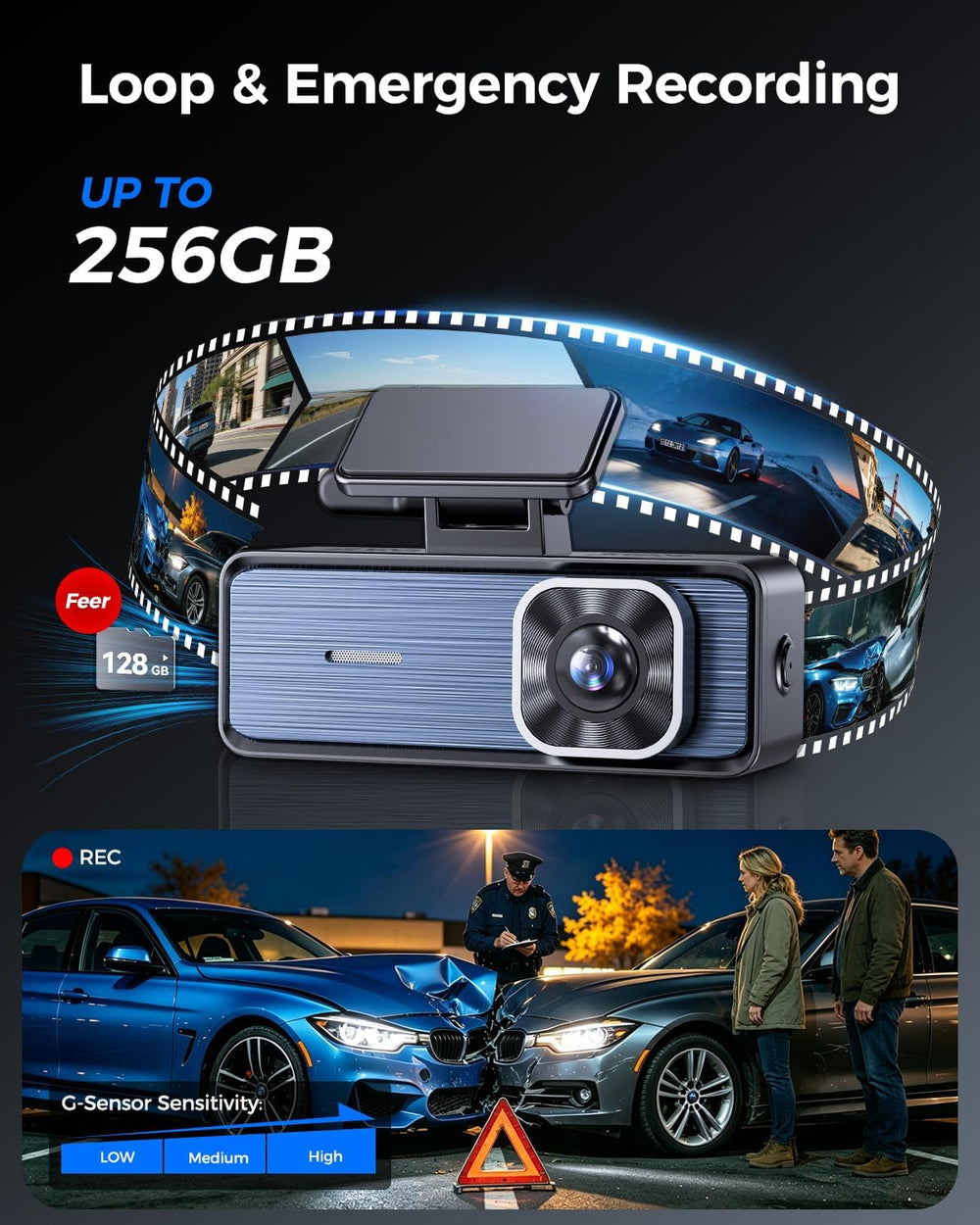 4K Dash Cam Front and Rear,4K+1080P Dual Dash Camera for Cars, 2.4G WiFi, 2” ...
