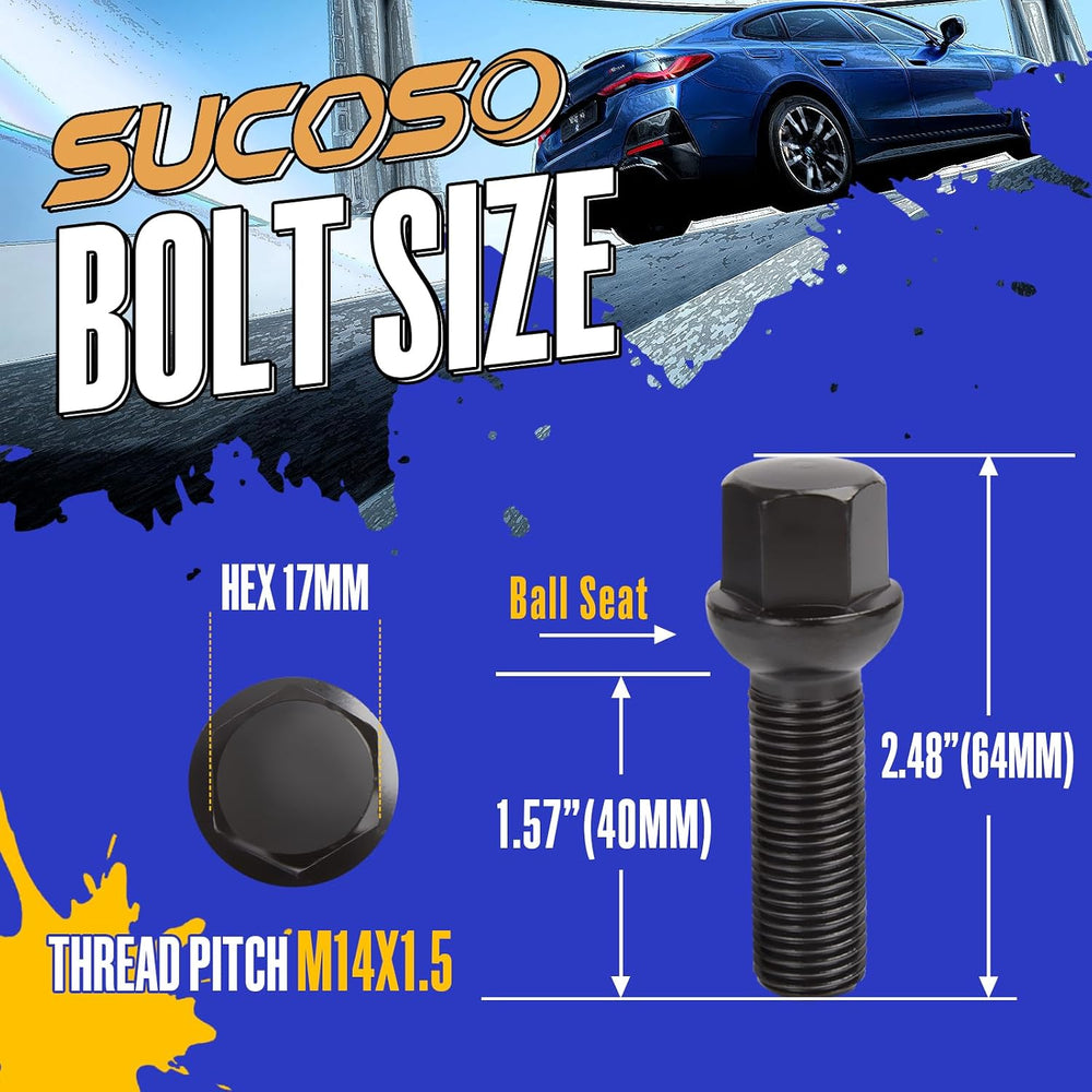 M14x1.5 Lug Bolts for Audi A4 S4 A5 Wheel Spacers, 20Pcs Extended Ball Seat L...
