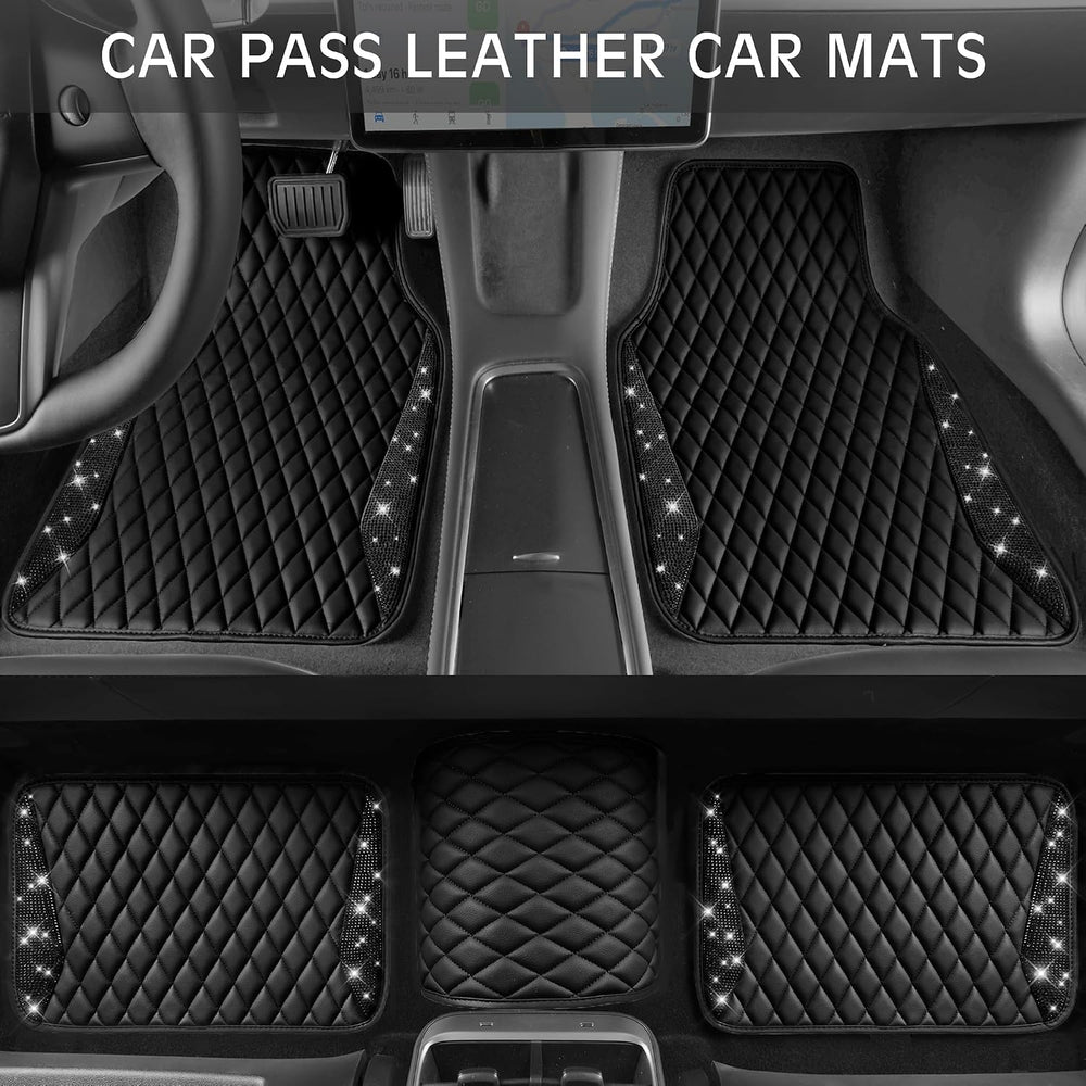 CAR PASS Bling Leather Car Mats Shining Diamond Floor Mats Sparkly Glitter Cr...