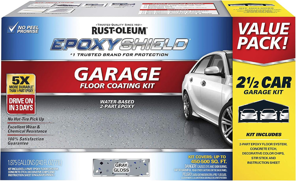Rust-Oleum EpoxyShield Garage Floor Coating, Gloss Dark Gray, 2.5 Car Kit