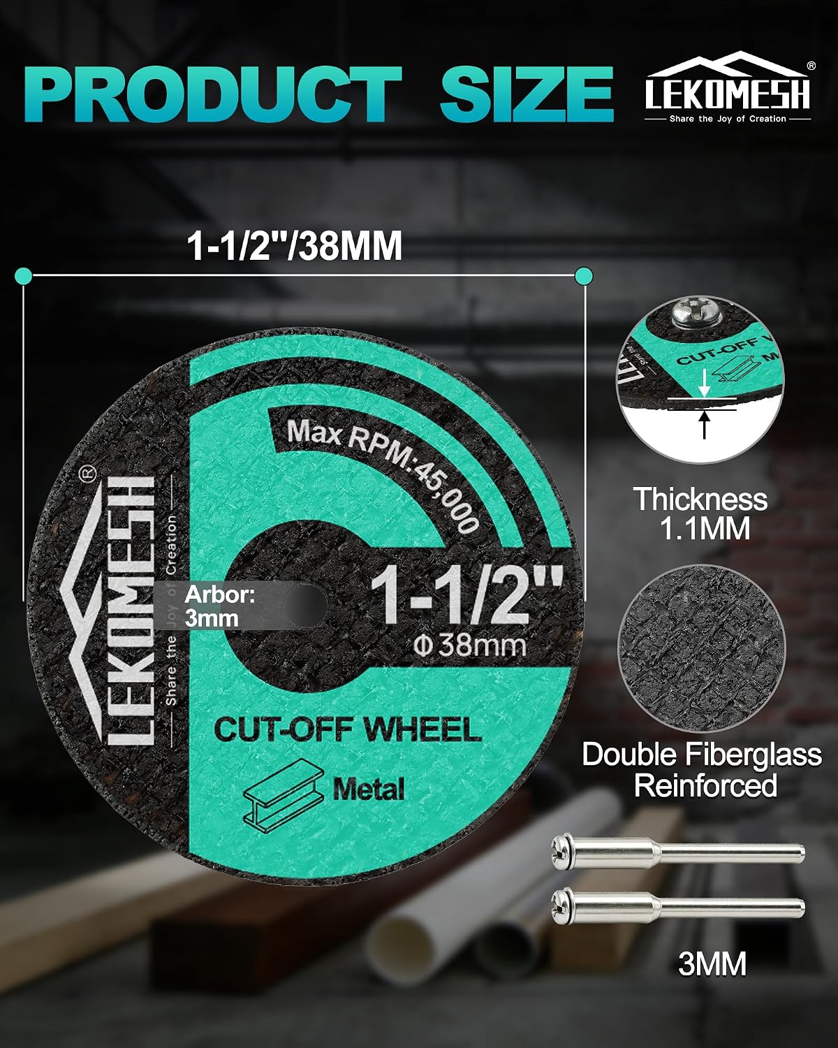 1-1/2 Cut Off Wheels for Rotary Tools - Fiberglass Reinforced Metal Cutting Discs with Mandrels & Storage Case, 0.045" Thin Cutting Wheel for Bolts, Screws, Stainless Steel, DIY Repair, 60PCS