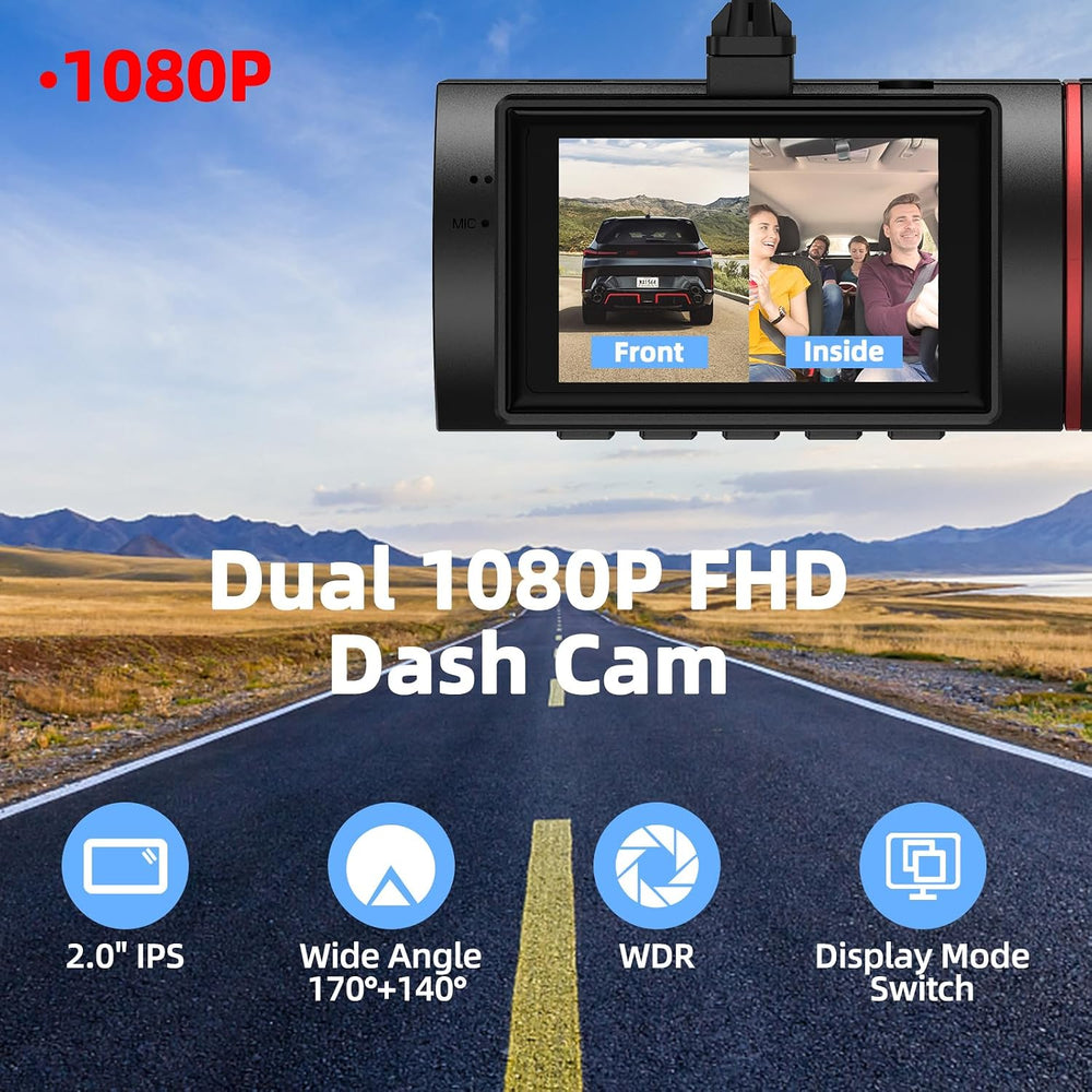 Dual Dash Cam Front and Inside with 64GB Card,1080P Dash Camera for Cars