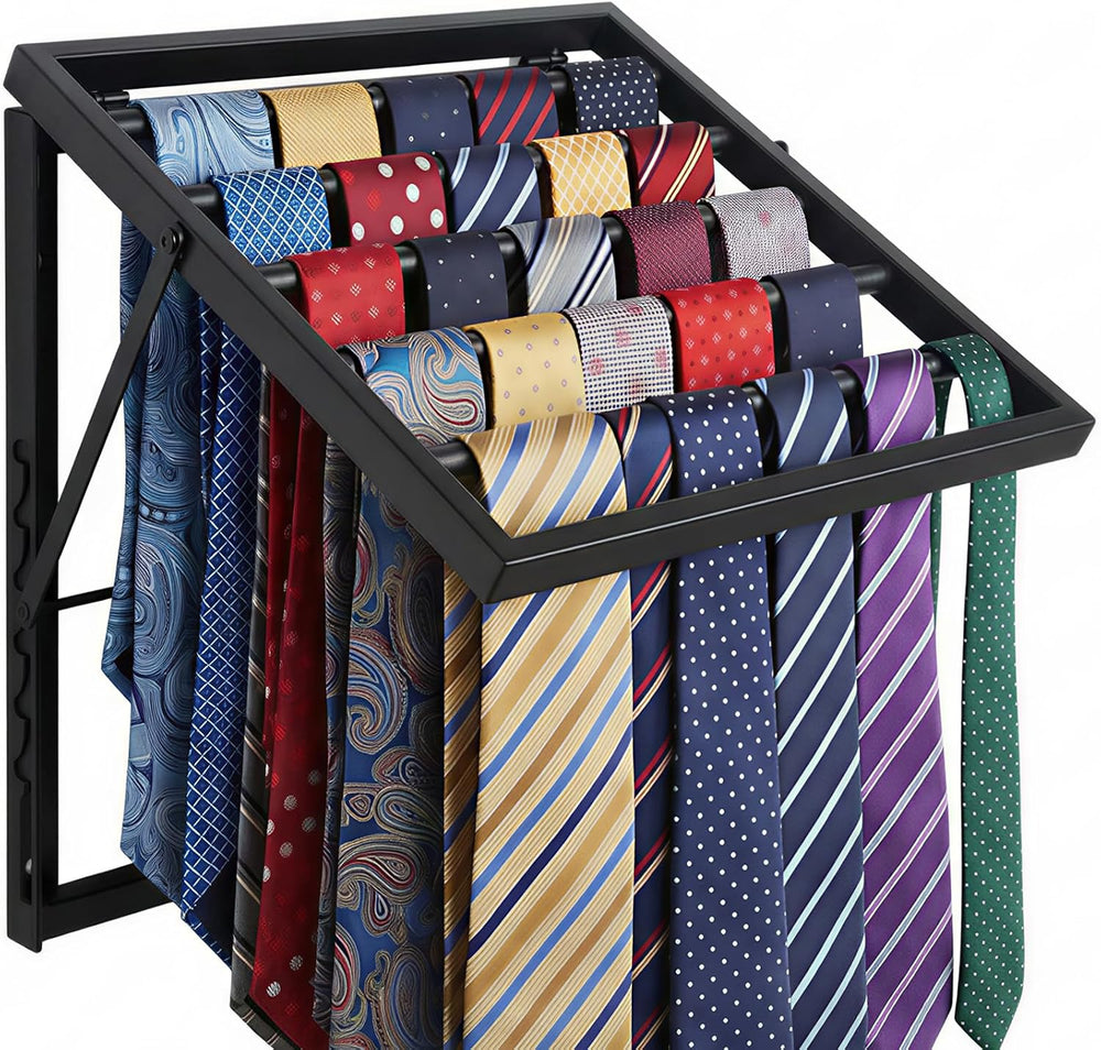 Wall Mounted Tie Rack Organizer, Metal Tie Rack Holds Up to 58 Ties, Adjustab...