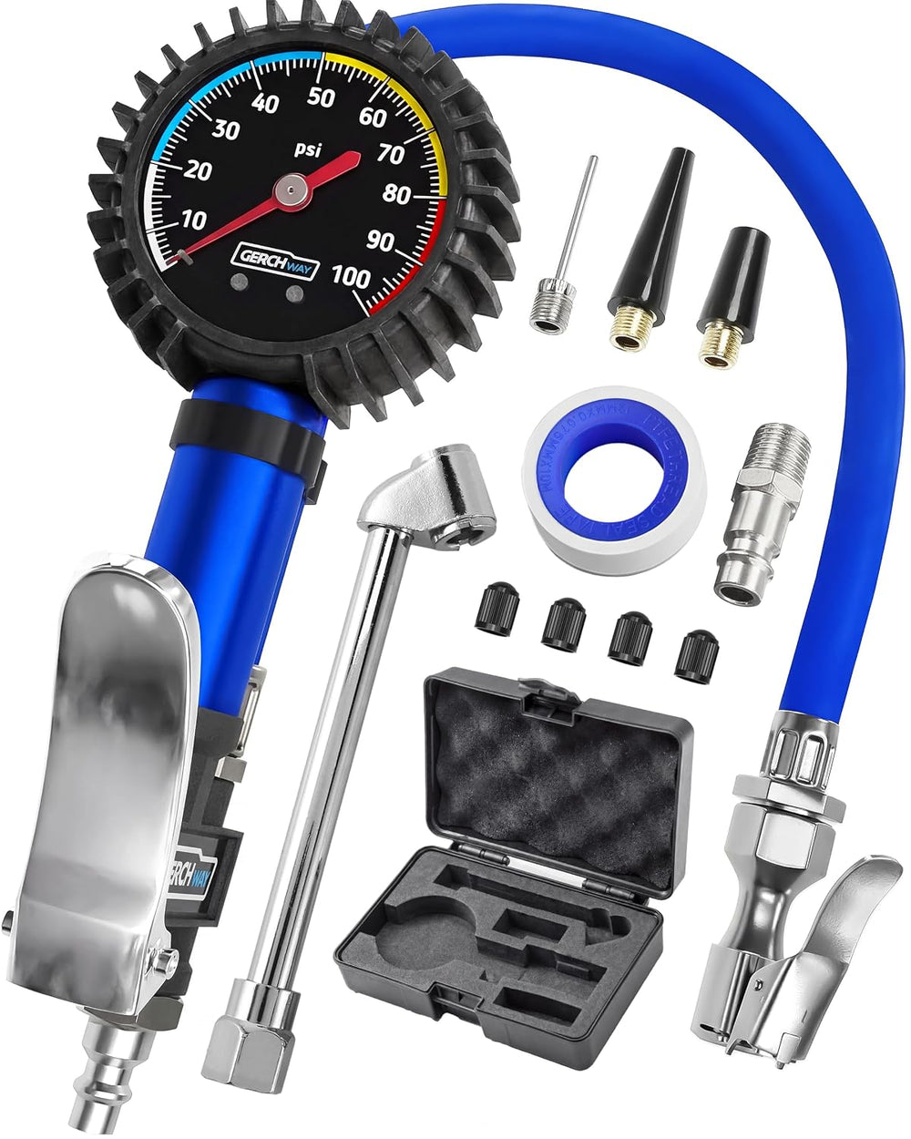 Tire Inflator with Pressure Gauge — Air Chuck with Gauge for Air Compressor