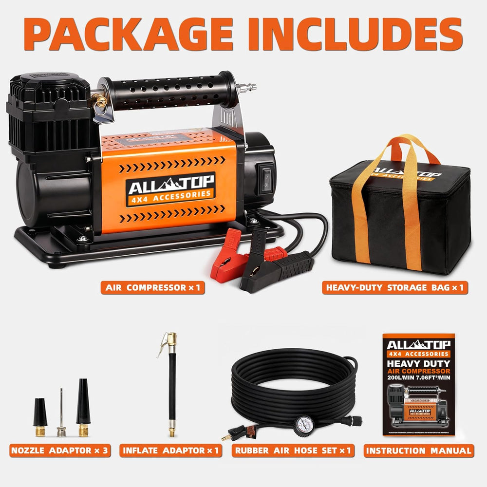 ALL-TOP Air Compressor Kit, 12V Portable Inflator 7.06CFM, Offroad Air Compre...