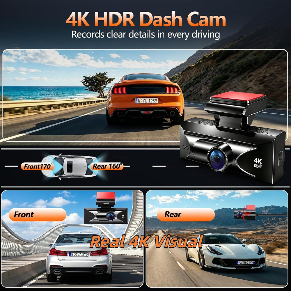 4K Dual Dash Cam Front and Rear,Starlight Night Vision G Sensor ADAS