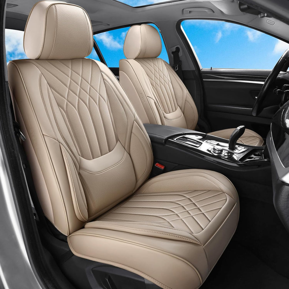 Beige Car Seat Covers Full Set Universal 5-Seater Full Coverage