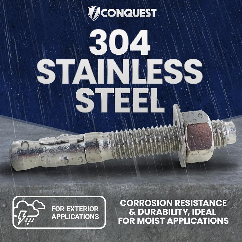 Conquest 304 Stainless Steel Wedge Anchors for Concrete 5/8” x 6”