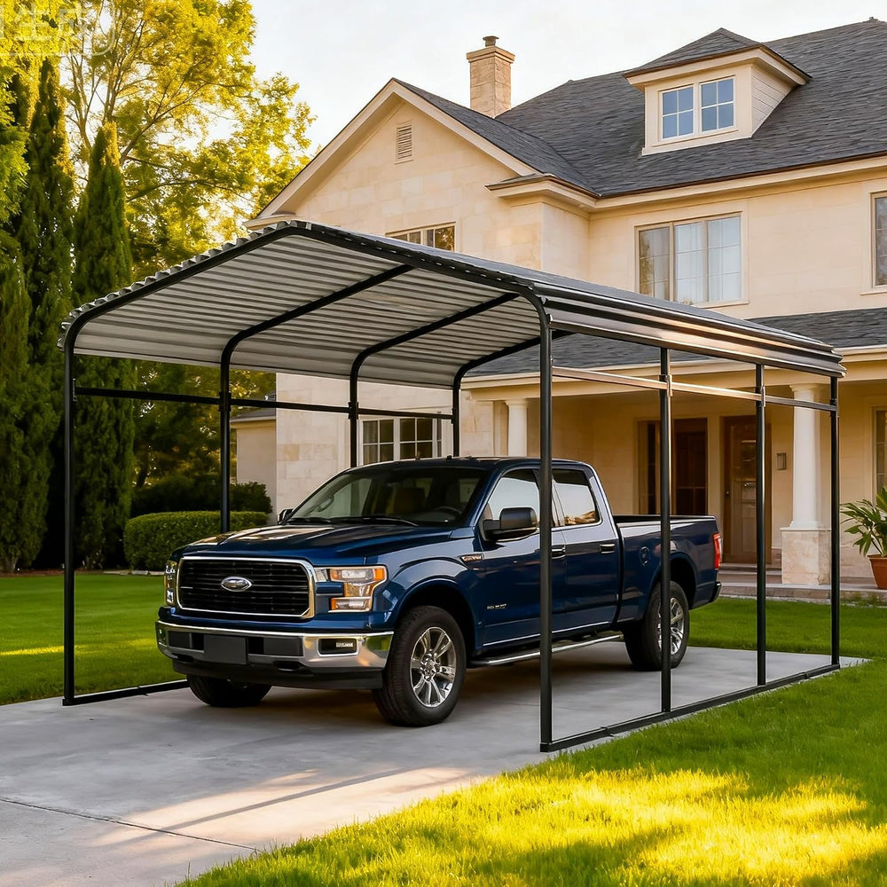 10x15 FT Heavy Duty Metal Carport Kits with Galvanized Steel Roof, Outdoor Ca...