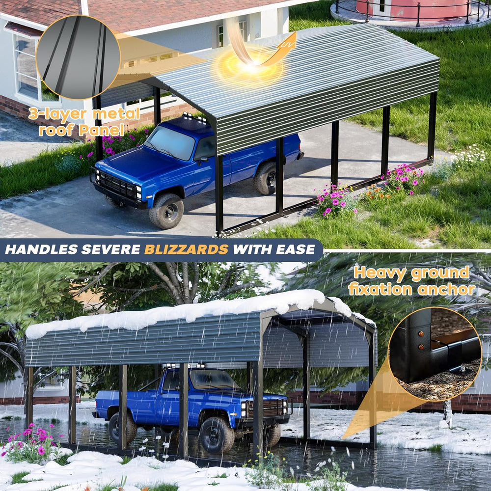Military-Grade Metal Carport 12x20 FT, Heavy- Duty Galvanized Steel Roof