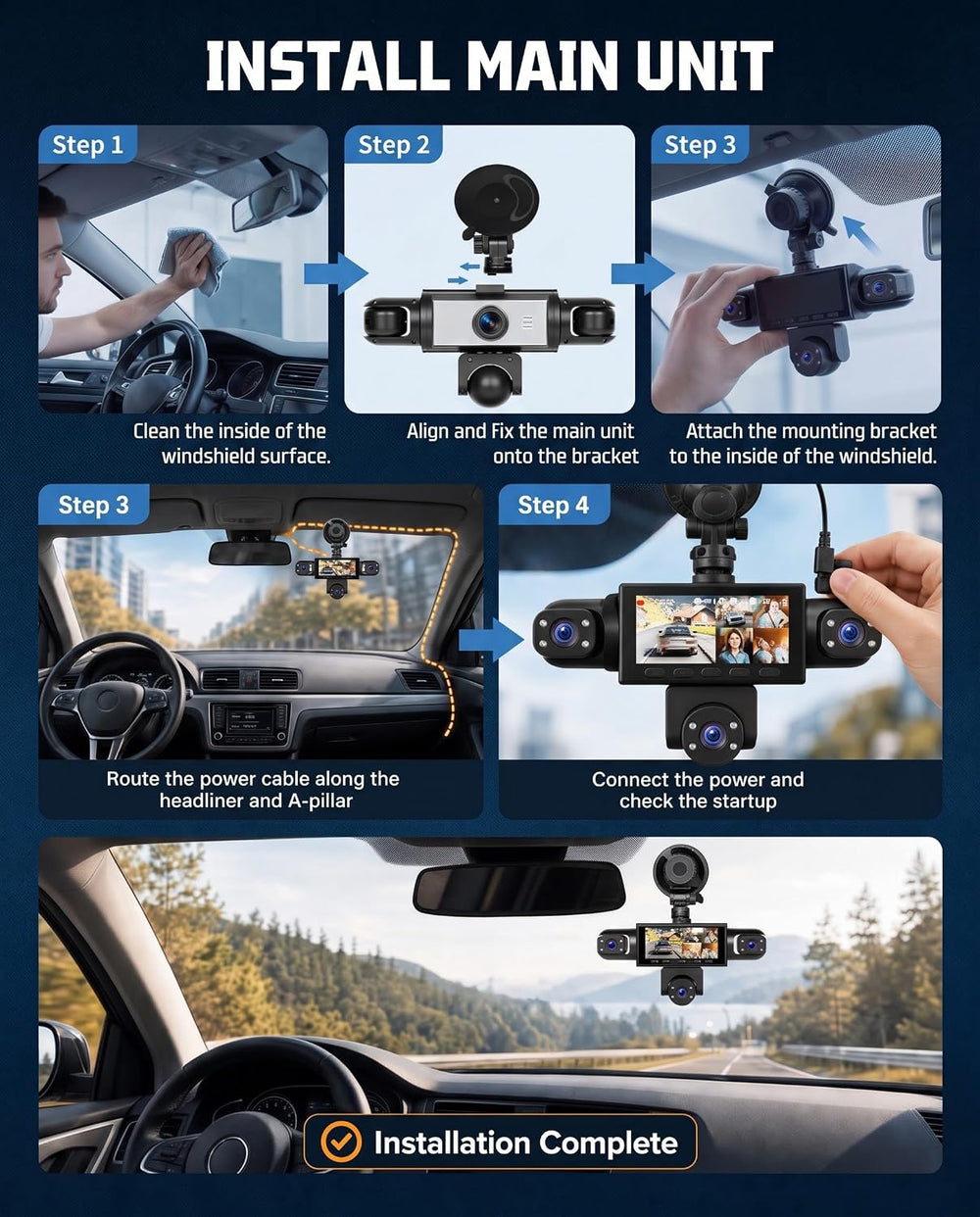 SIXWIN 360 Degree 1080P 5 Channel Dash Cam for Car with 10 Modes