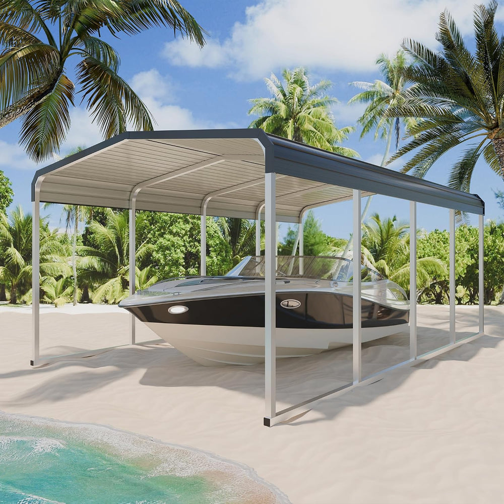 12x20 FT Heavy Duty Metal Carport Kits with Galvanized Steel Roof and Frame, ...