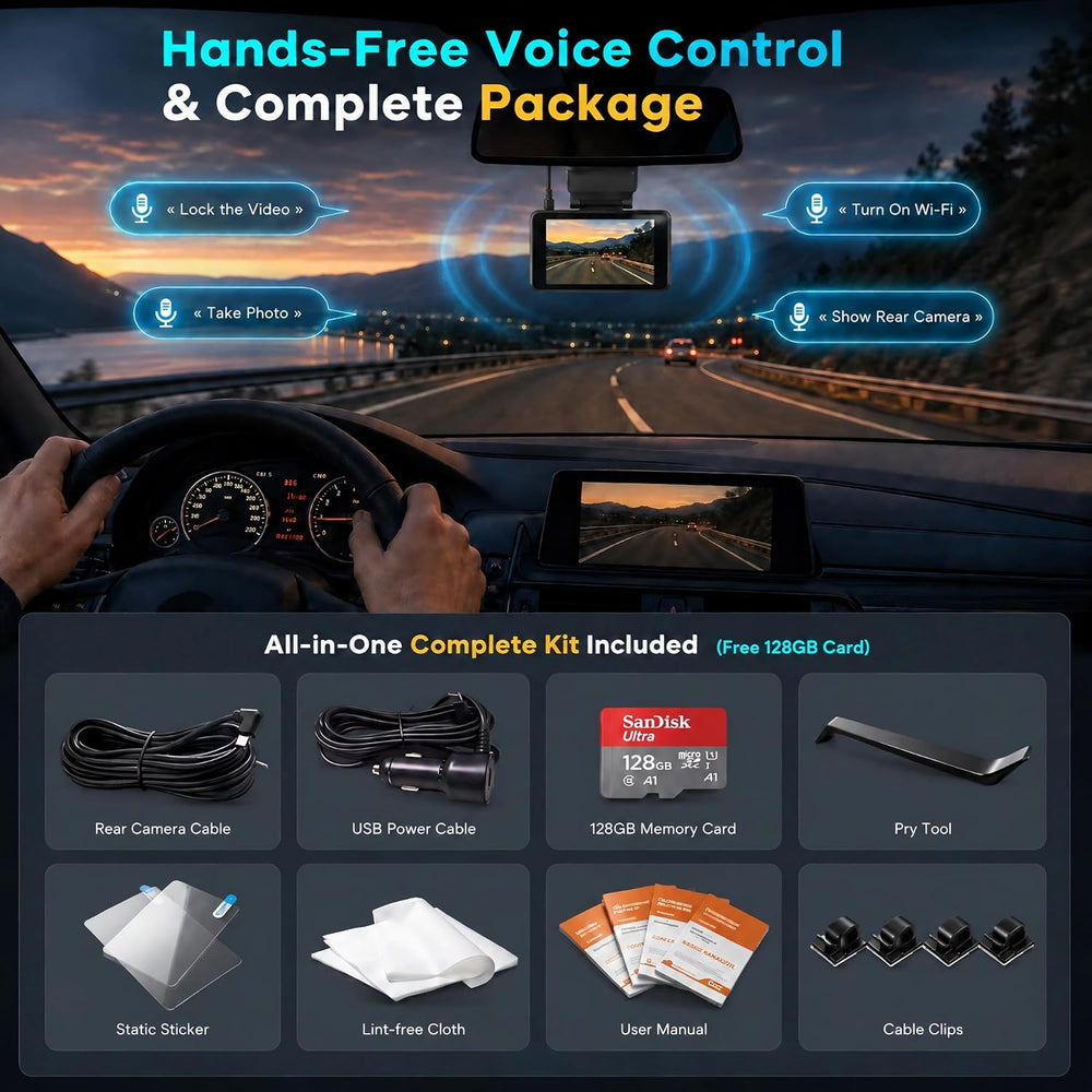 4K+4K Dash Cam,STARVIS 2 Sensor,Starlight Night Vision, Free 128GB Card