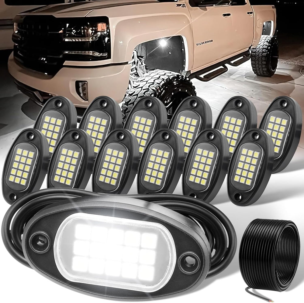 YONEDA 12 Pods White Rock Lights 6000K Pure White LED Underglow Lights IP68 W...