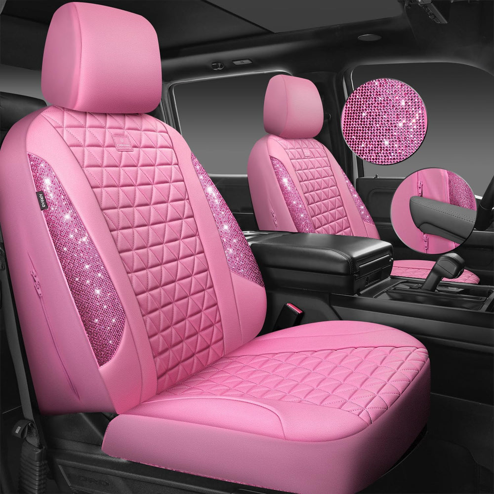 CAR PASS Bling Diamond Pink Leather Car Seat Covers Full Sets Interior Sets, ...