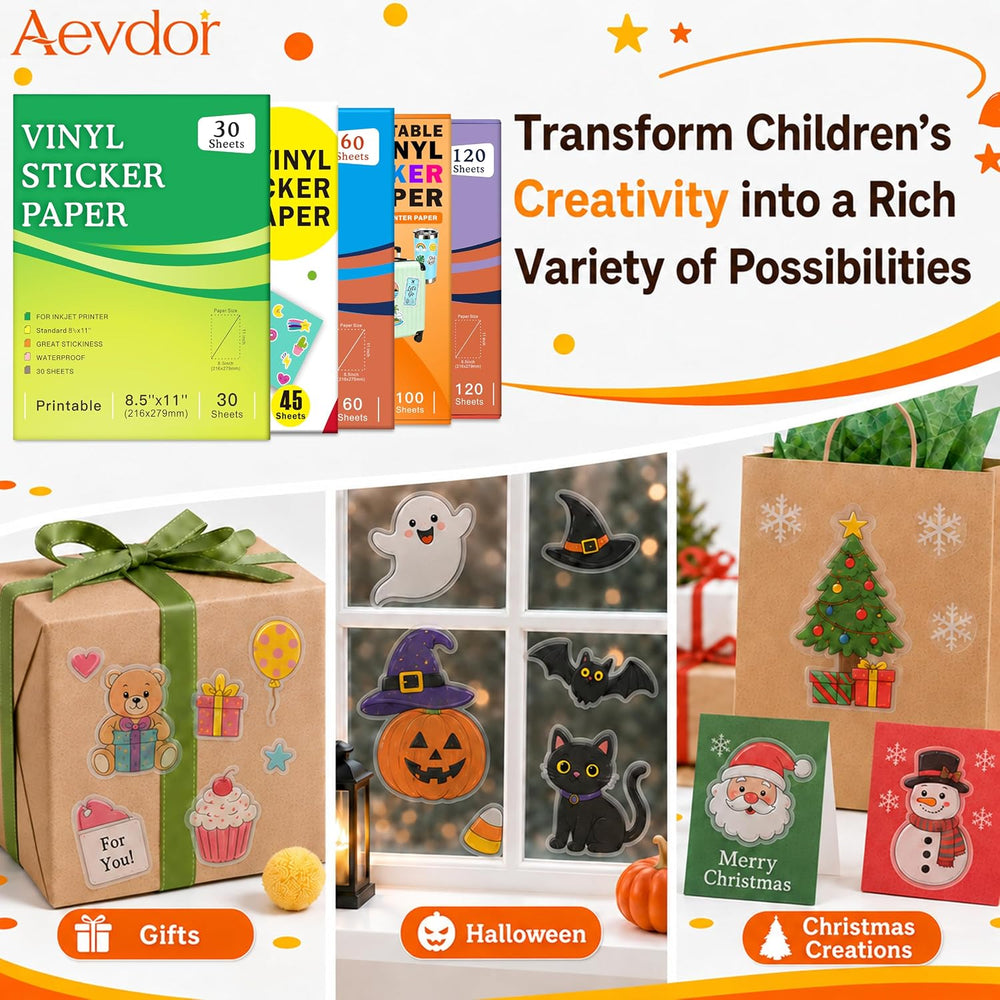Aevdor Printable Clear Sticker Paper, 100 Sheets, 8.5x11, for Inkjet
