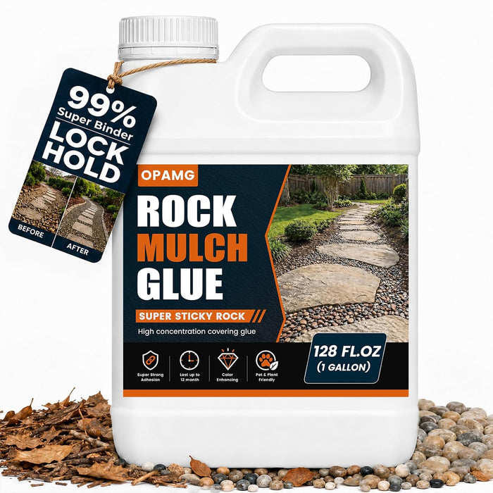 1 Gallon Ready to Use Mulch Glue for Landscaping, Ready to Spray Pea Gravel Glue & Rock Glue for Landscaping, 100% Permeable & Pet-Safe Landscape Adhesive for Stones, Pebbles,128oz